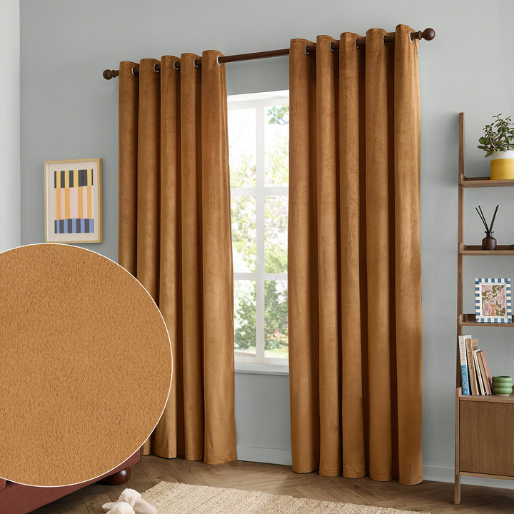 The Ultimate Velvet Blackout 229x137 Eyelet Curtains Caramel