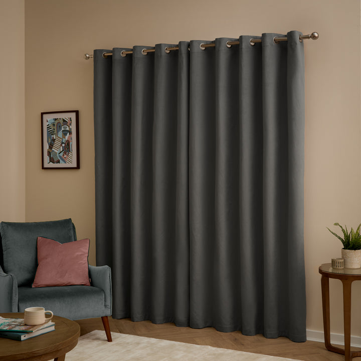 Deluxe Velvet Blackout 229x137 Eyelet Curtains Charcoal - image 3