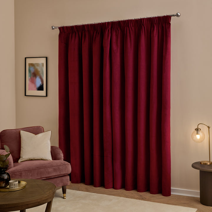 Deluxe Velvet Blackout 117x137 Pencil Pleat Curtains Burgundy - image 3