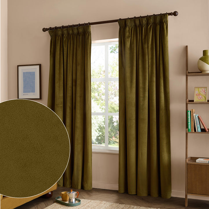 The Ultimate Velvet Blackout 117x137 Pencil Pleat Curtains Olive