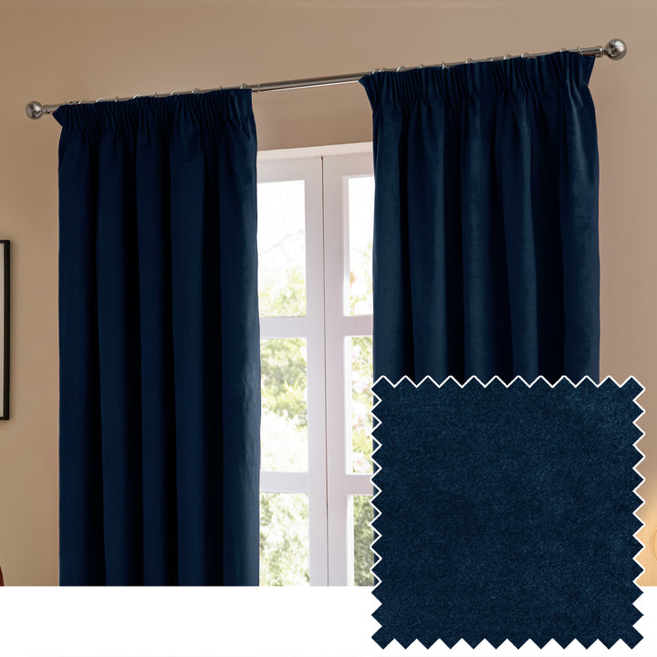 Deluxe Velvet Blackout 117x137 Pencil Pleat Curtains Royal