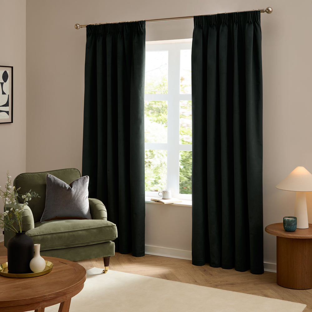 Deluxe Velvet Blackout 168x137 Pencil Pleat Curtains Black - image 2