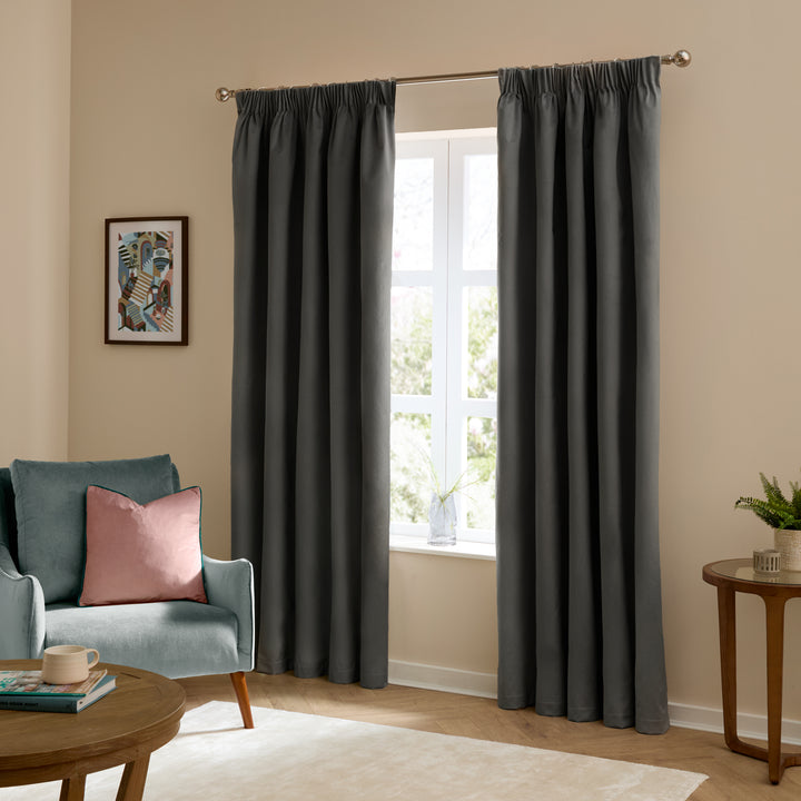Deluxe Velvet Blackout 168x137 Pencil Pleat Curtains Charcoal - image 2
