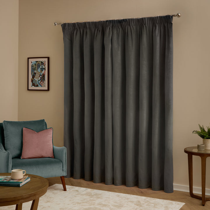 Deluxe Velvet Blackout 168x137 Pencil Pleat Curtains Charcoal - image 3
