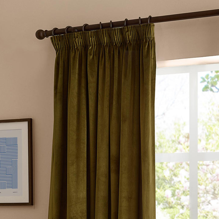 The Ultimate Velvet Blackout 168x137 Pencil Pleat Curtains Olive - image 3