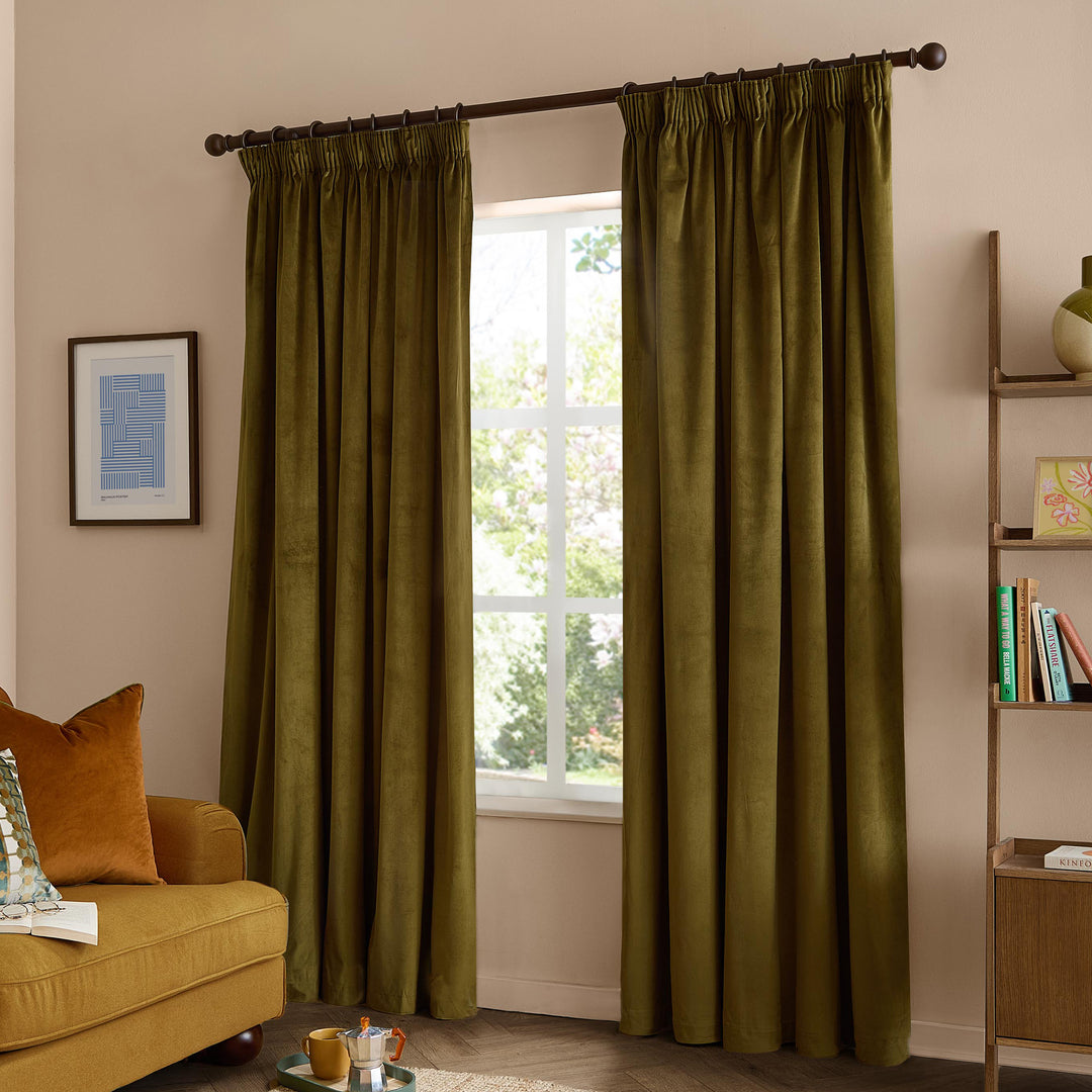 The Ultimate Velvet Blackout 168x137 Pencil Pleat Curtains Olive - image 4