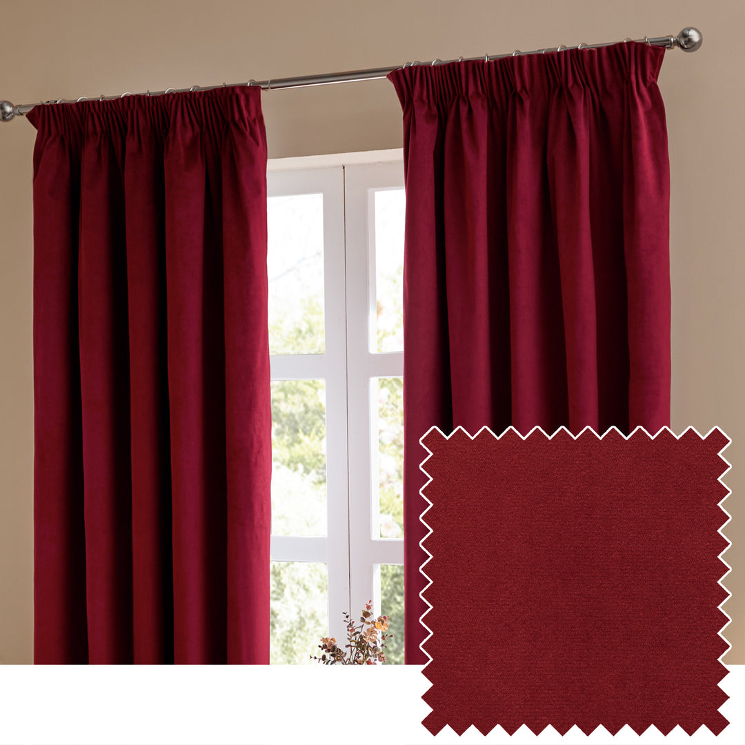 Deluxe Velvet Blackout 168x183 Pencil Pleat Curtains Burgundy