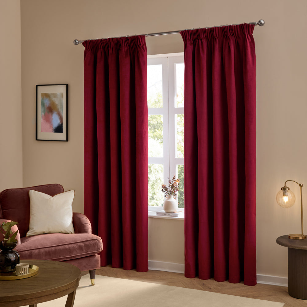 Deluxe Velvet Blackout 168x183 Pencil Pleat Curtains Burgundy - image 2