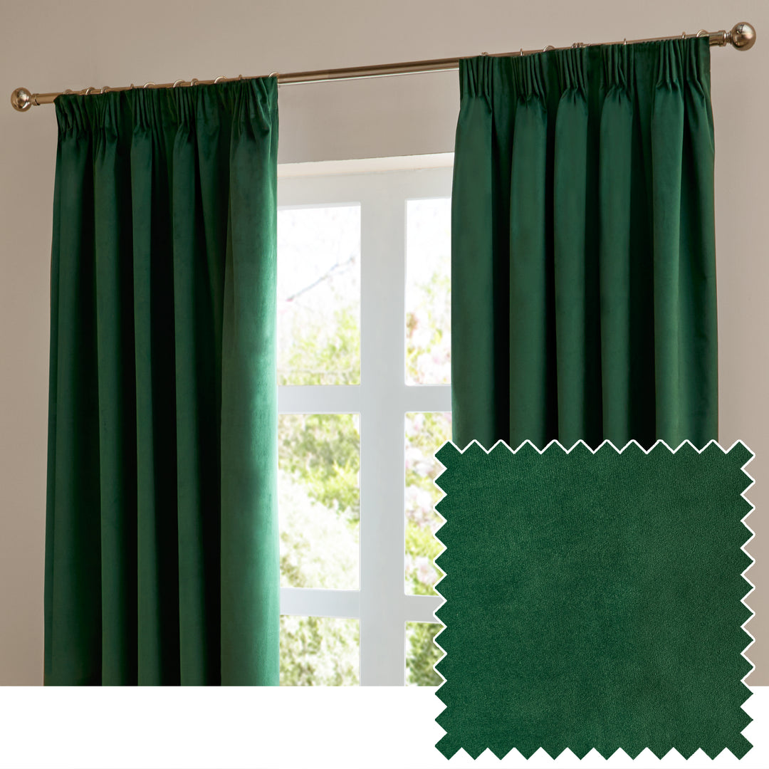 Deluxe Velvet Blackout 168x229 Pencil Pleat Curtains Emerald