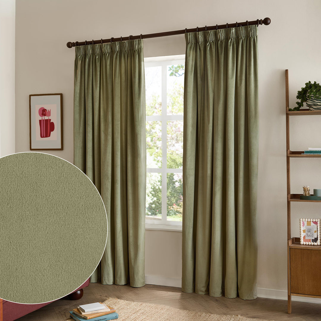 The Ultimate Velvet Blackout 168x229 Pencil Pleat Curtains Green