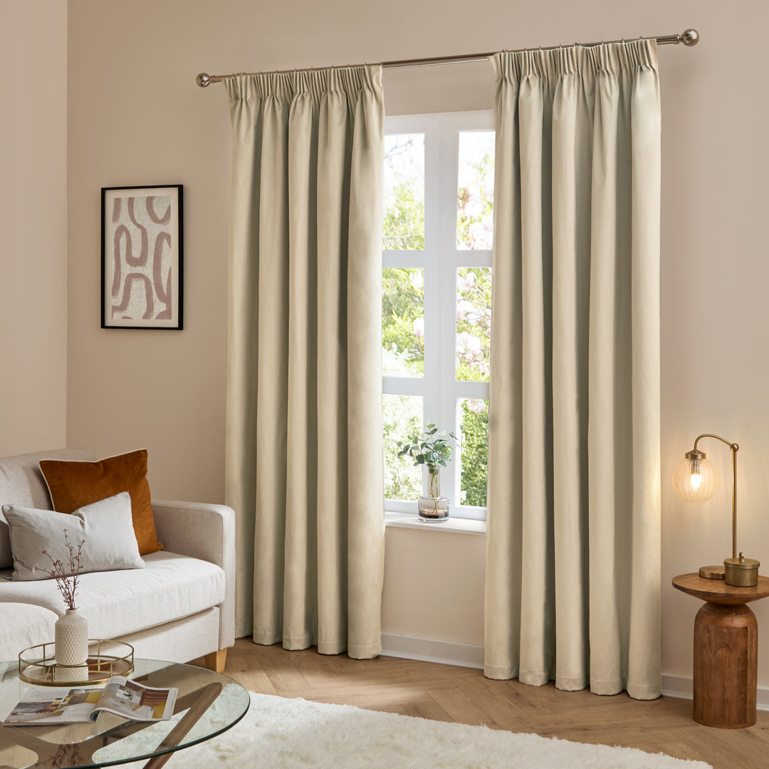 Deluxe Velvet Blackout 168x229 Pencil Pleat Curtains Natural - image 2
