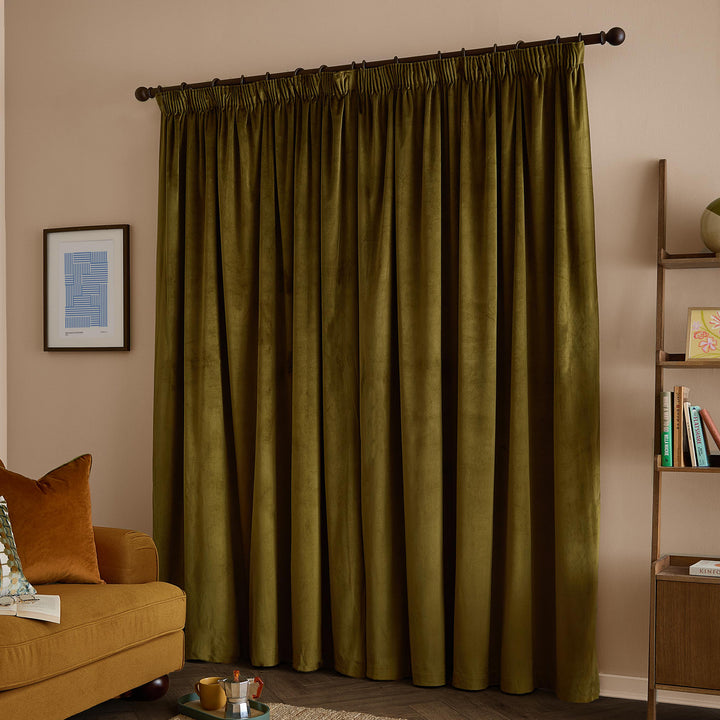 The Ultimate Velvet Blackout 168x229 Pencil Pleat Curtains Olive - image 5