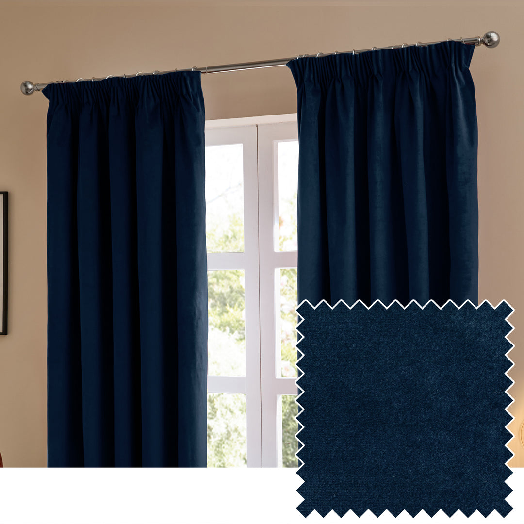 Deluxe Velvet Blackout 168x229 Pencil Pleat Curtains Royal