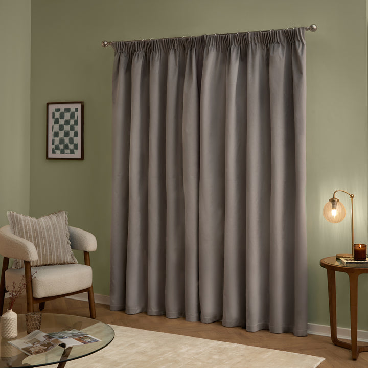 Deluxe Velvet Blackout 168x229 Pencil Pleat Curtains Silver - image 3