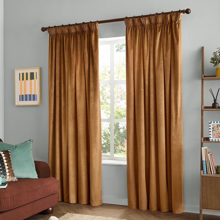 The Ultimate Velvet Blackout 229x137 Pencil Pleat Curtains Caramel - image 4