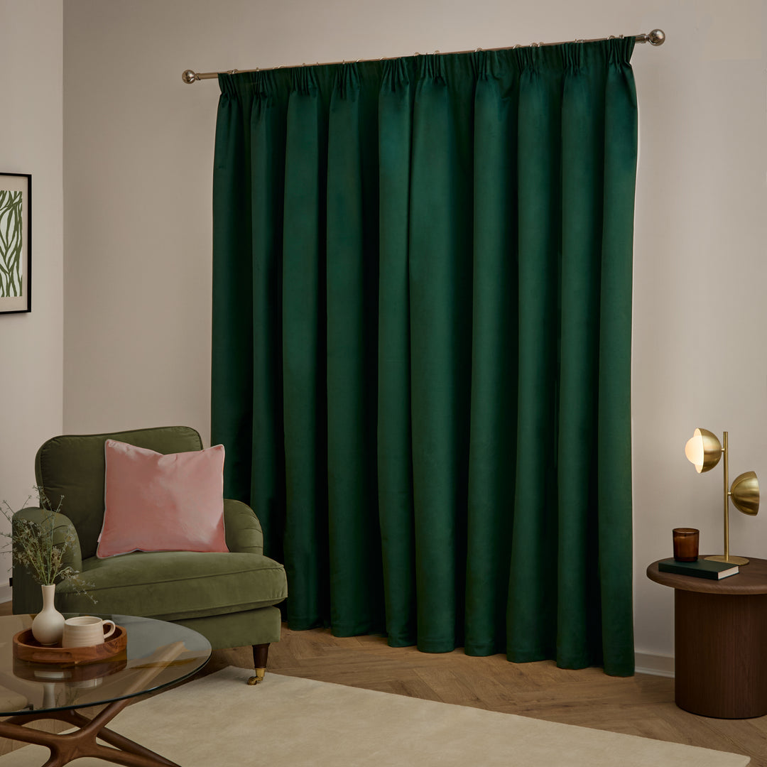 Deluxe Velvet Blackout 229x137 Pencil Pleat Curtains Emerald - image 3