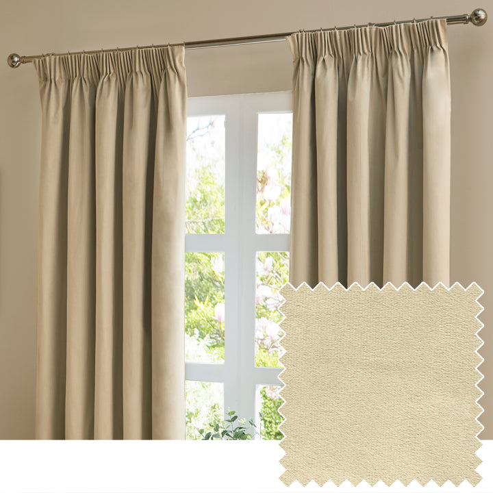 Deluxe Velvet Blackout 229x183 Pencil Pleat Curtains Natural