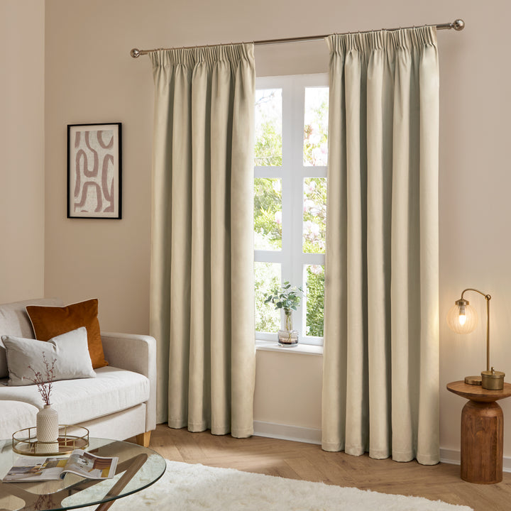 Deluxe Velvet Blackout 229x183 Pencil Pleat Curtains Natural - image 2