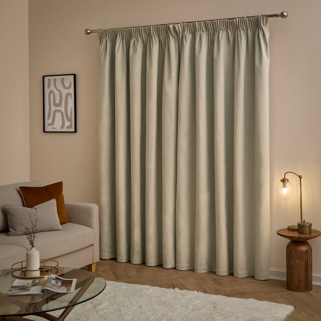Deluxe Velvet Blackout 229x183 Pencil Pleat Curtains Natural - image 3