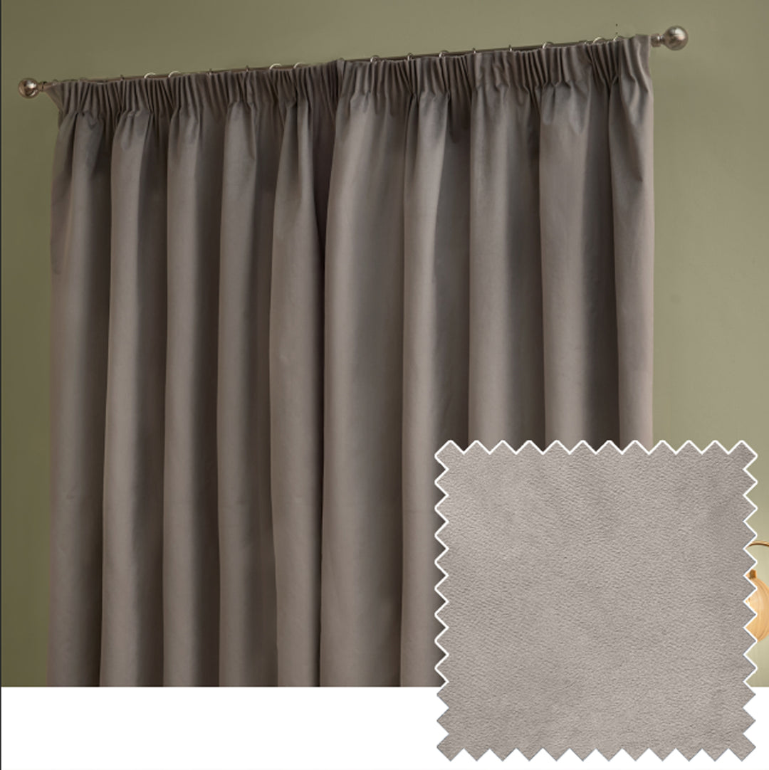 Deluxe Velvet Blackout 229x183 Pencil Pleat Curtains Silver