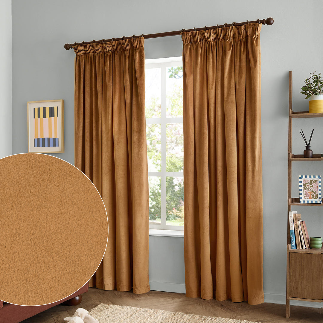 The Ultimate Velvet Blackout 229x229 Pencil Pleat Curtains Caramel