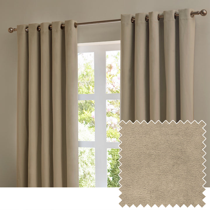 Deluxe Velvet Blackout 168x137 Eyelet Curtains Mocha