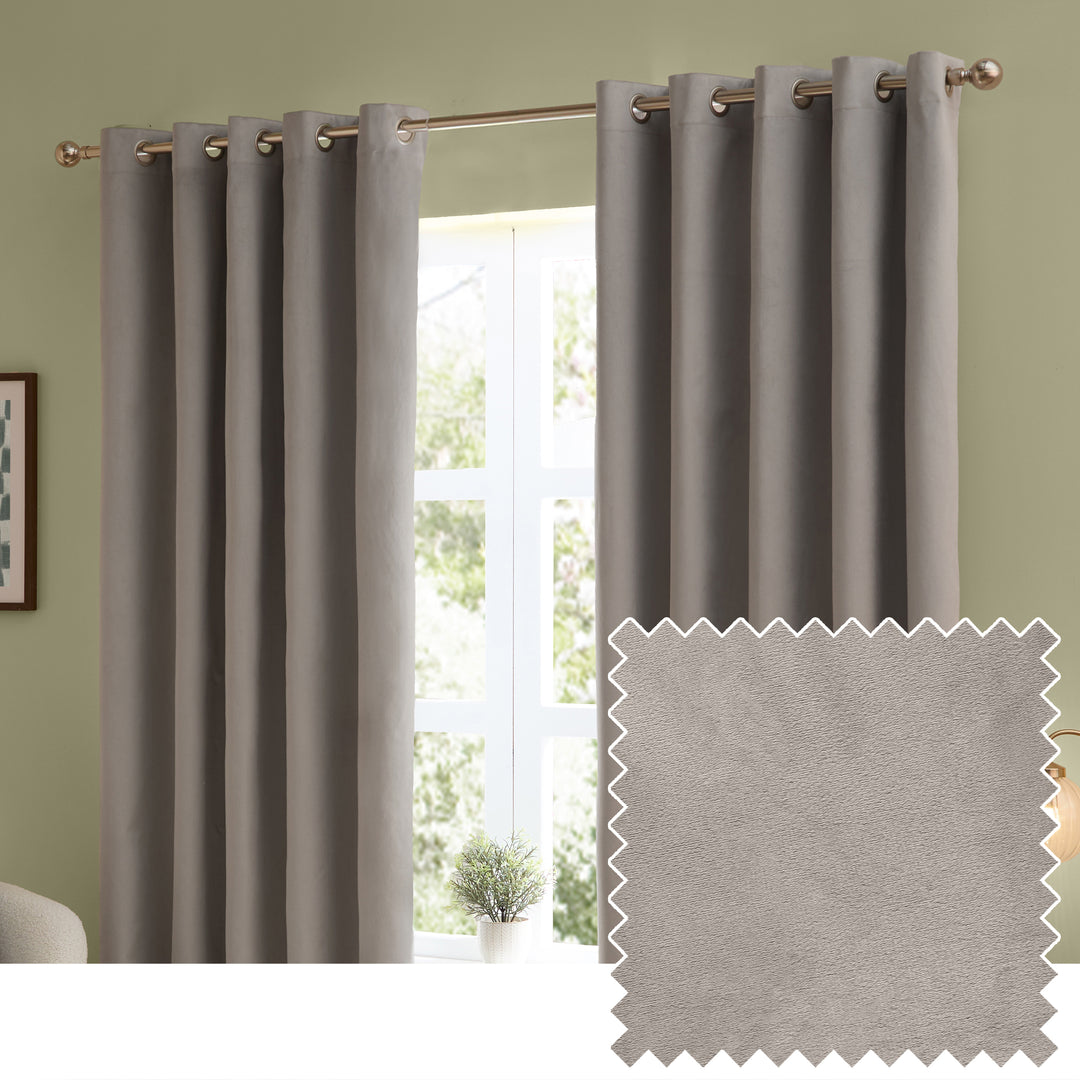 Deluxe Velvet Blackout 168x137 Eyelet Curtains Silver