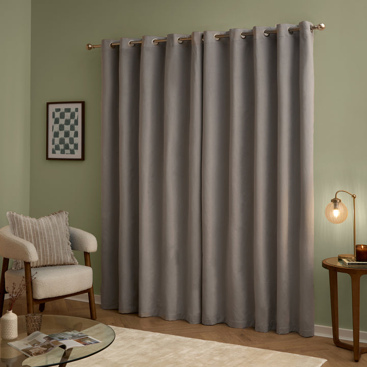 Deluxe Velvet Blackout 168x137 Eyelet Curtains Silver - image 3