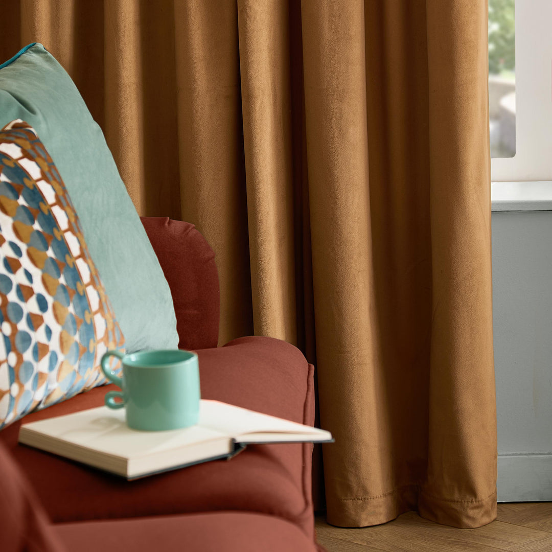 The Ultimate Velvet Blackout 117x229 Eyelet Curtains Caramel - image 2
