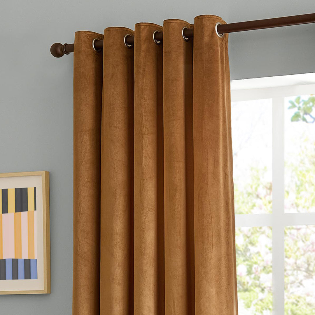 The Ultimate Velvet Blackout 117x229 Eyelet Curtains Caramel - image 3