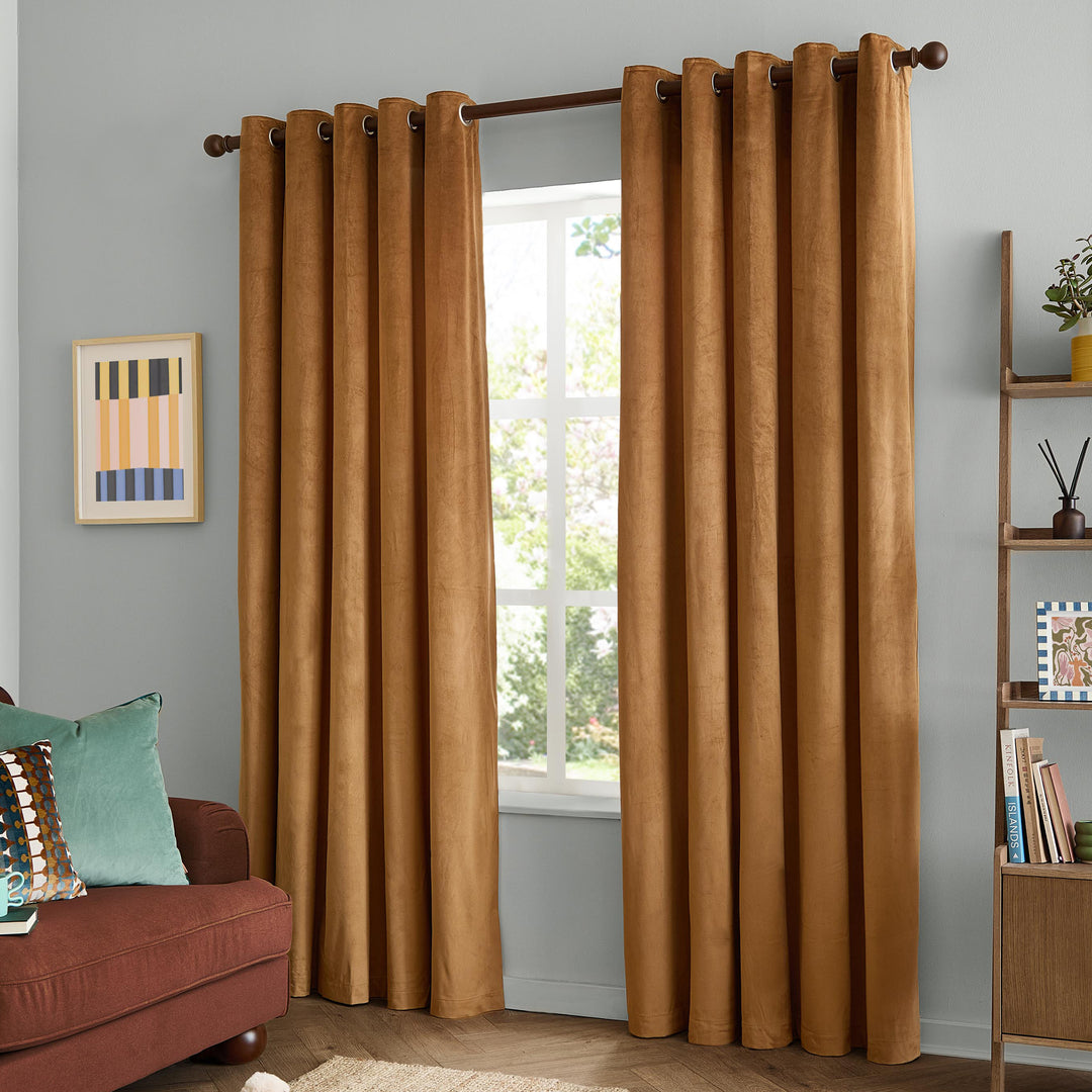 The Ultimate Velvet Blackout 117x229 Eyelet Curtains Caramel - image 4