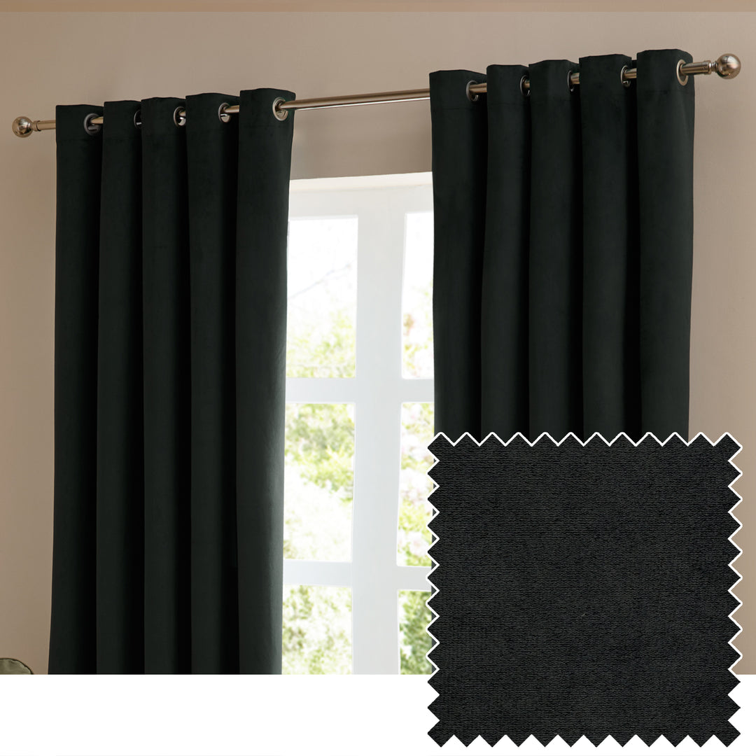 Deluxe Velvet Blackout 229x229 Eyelet Curtains Black