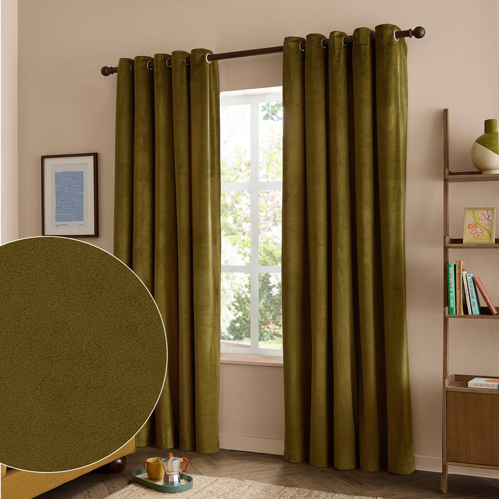 The Ultimate Velvet Blackout 229x229 Eyelet Curtains Olive