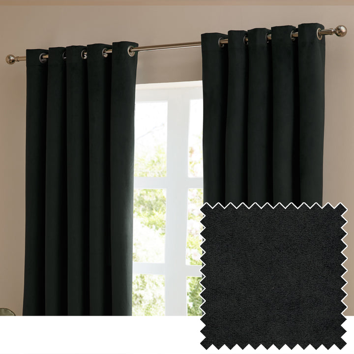Deluxe Velvet Blackout 168x183 Eyelet Curtains Black