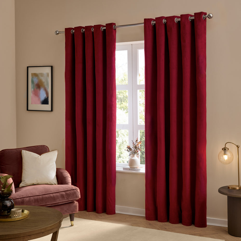 Deluxe Velvet Blackout 168x183 Eyelet Curtains Burgundy - image 2