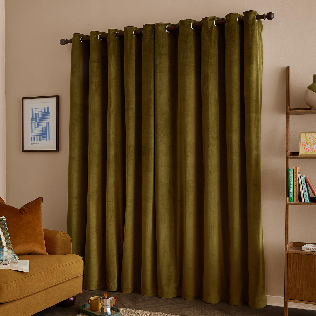 The Ultimate Velvet Blackout 168x183 Eyelet Curtains Olive - image 5