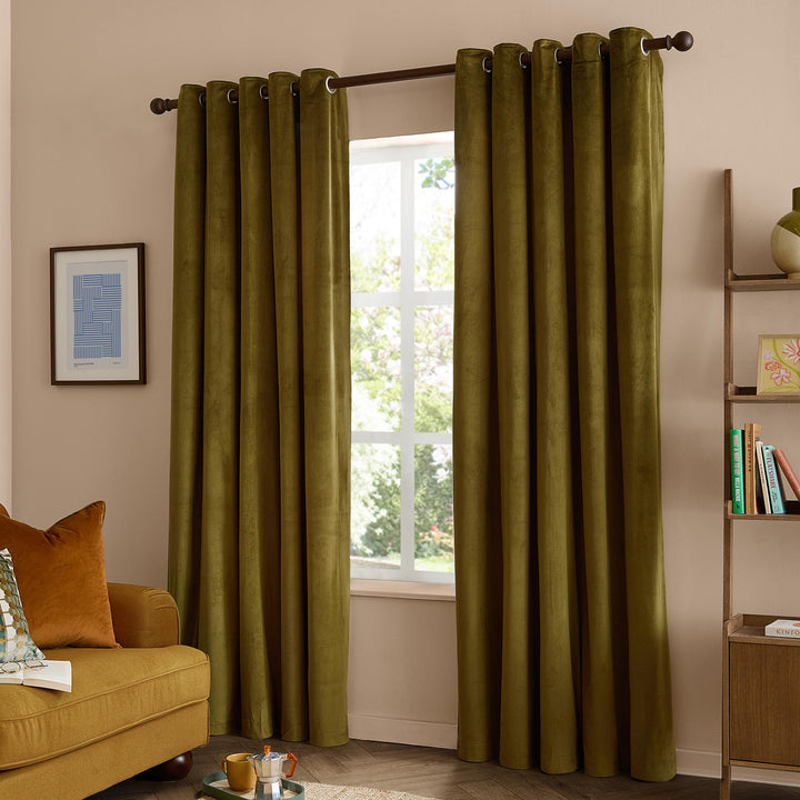 The Ultimate Velvet Blackout 229x183 Eyelet Curtains Olive - image 4