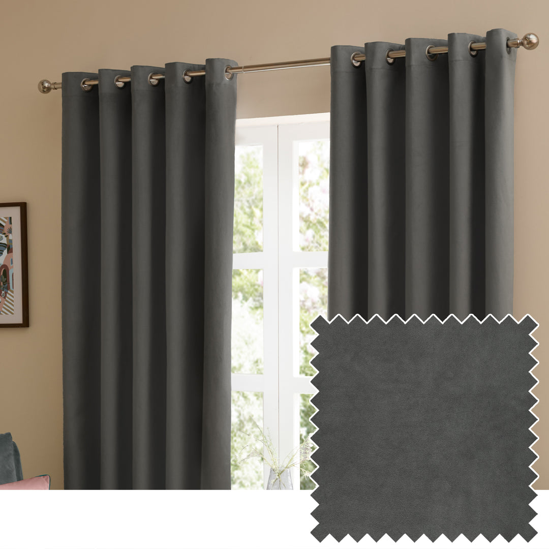 Deluxe Velvet 229x137 Eyelet Curtains Charcoal