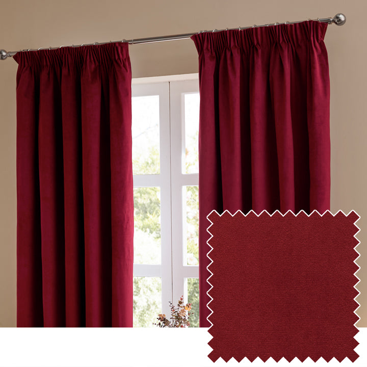 Deluxe Velvet 117x137 Pencil Pleat Curtains Burgundy