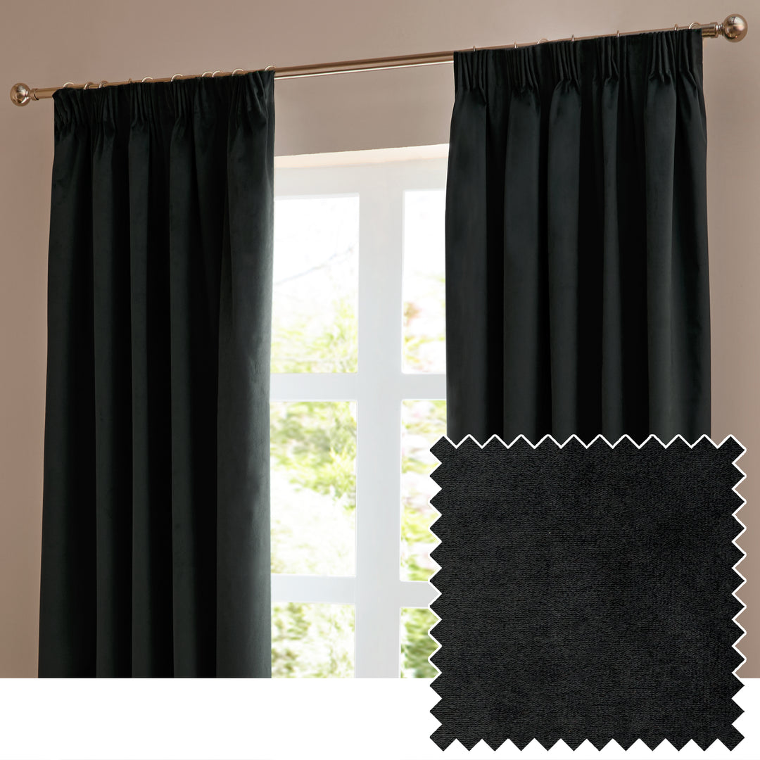 Deluxe Velvet 168x183 Pencil Pleat Curtains Black