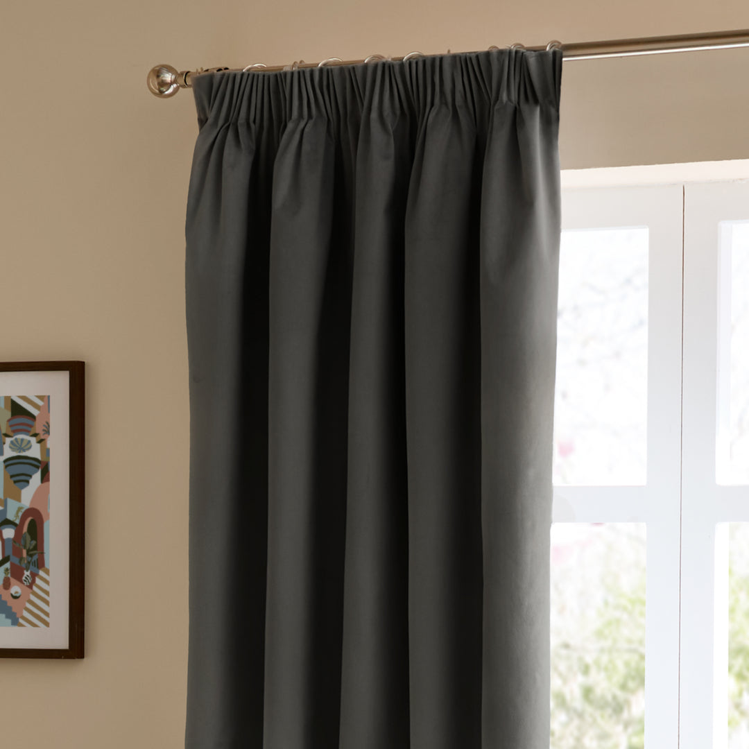 Deluxe Velvet 168x183 Pencil Pleat Curtains Charcoal - image 4