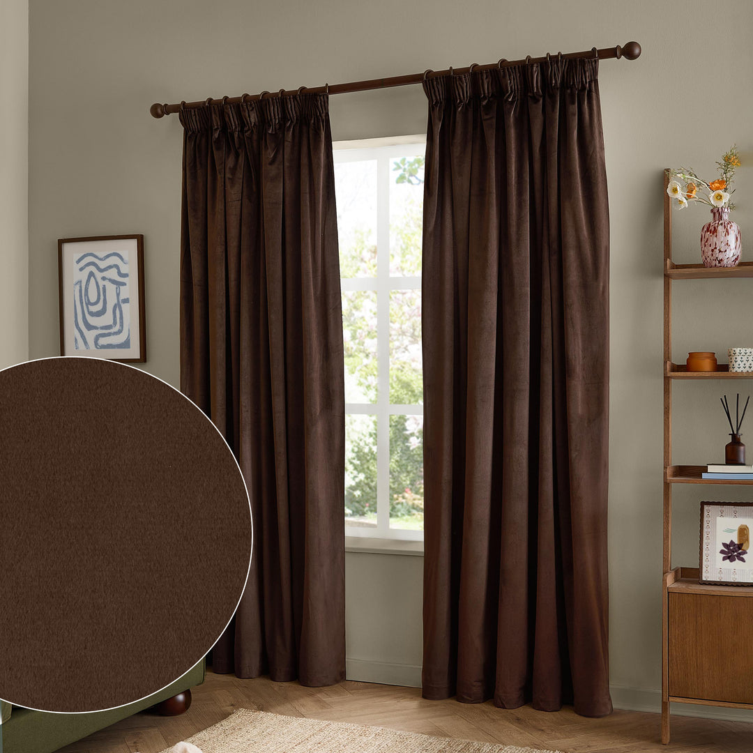 The Ultimate Velvet 168x183 Pencil Pleat Curtains Chocolate