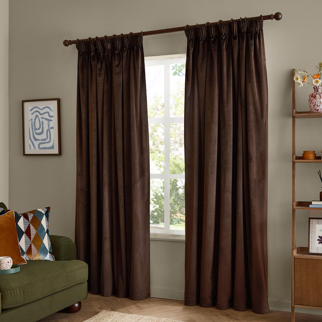 The Ultimate Velvet 168x183 Pencil Pleat Curtains Chocolate - image 4