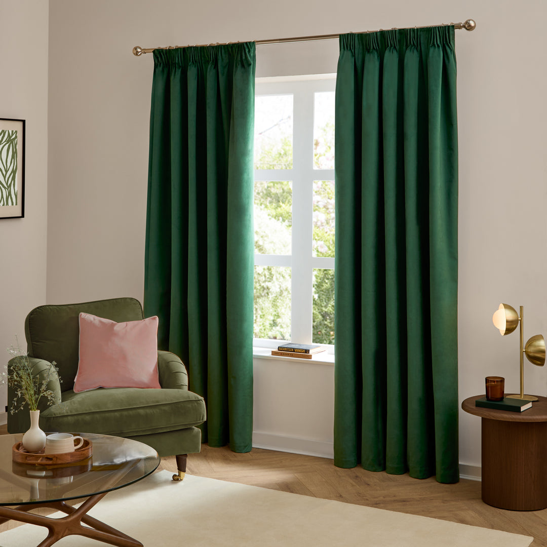 Deluxe Velvet 168x229 Pencil Pleat Curtains Emerald - image 2