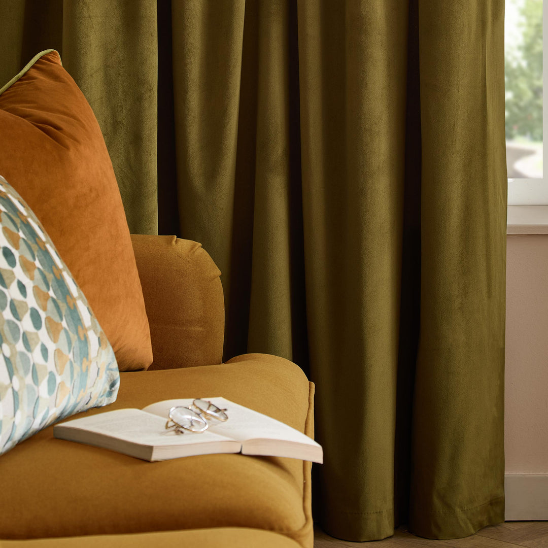 The Ultimate Velvet 229x137 Pencil Pleat Curtains Olive - image 2