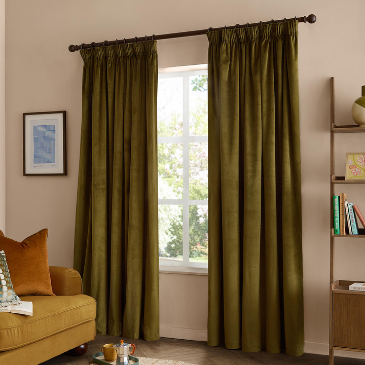 The Ultimate Velvet 229x137 Pencil Pleat Curtains Olive - image 4