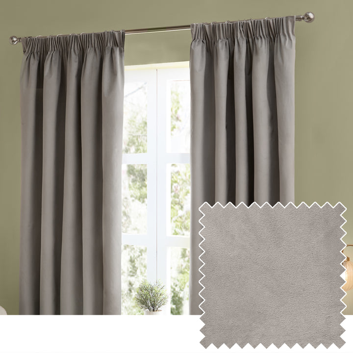 Deluxe Velvet 229x229 Pencil Pleat Curtains Silver