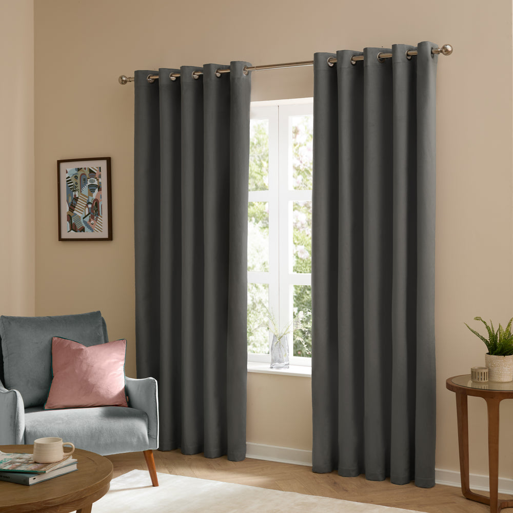 Deluxe Velvet 168x183 Eyelet Curtains Charcoal - image 2