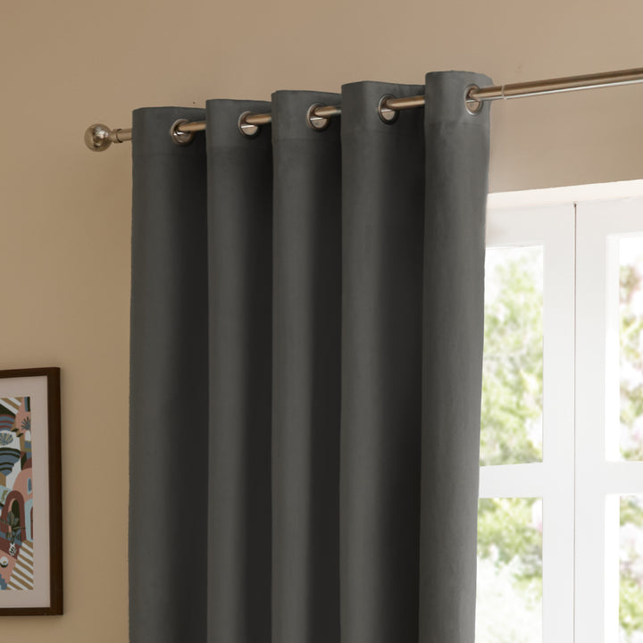 Deluxe Velvet 229x183 Eyelet Curtains Charcoal - image 4