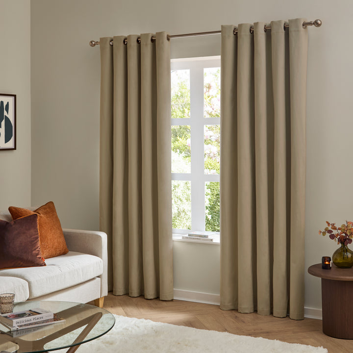 Deluxe Velvet 117x137 Eyelet Curtains Mocha - image 2